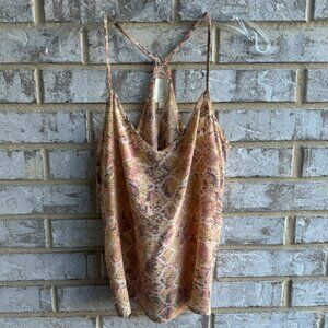 E by Eloise 100% Silk Sleeveless Animal Print Racerback Cami Tank Top Size XS